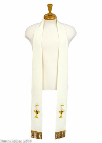 Clergy Long Stole (Cream/Gold-Purple Emb)