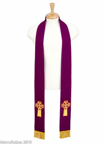 Clergy Long Stole (Red Purple - Gold Cross Emb)