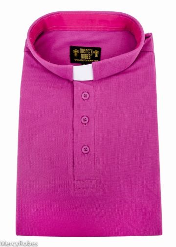 Mens Clergy Polo Short Sleeves Tab Collar Shirt (Fuchsia)