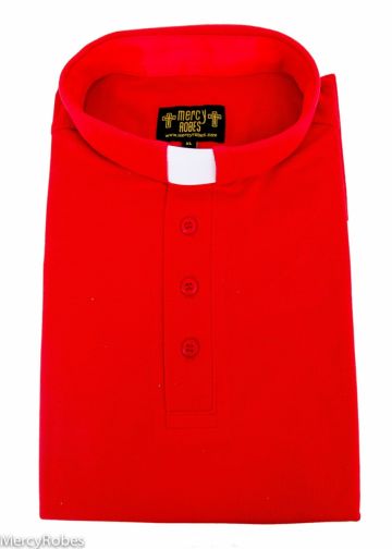 Mens Clergy Polo Short Sleeves Tab Collar Shirt (Red)