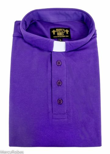 Mens Clergy Polo Short Sleeves Tab Collar Shirt (Roman Purple)