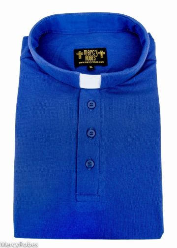 Mens Clergy Polo Short Sleeves Tab Collar Shirt (Royal Blue)