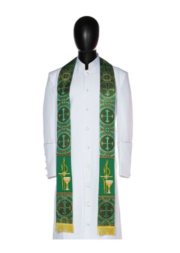 Clergy Stole Embroidered Pax With Chalice (Green-Gold LT)
