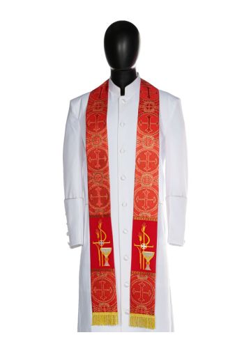 Clergy Stole Embroidered Pax With Chalice (Red-Gold LT)