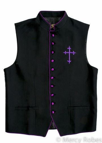 Mens Clergy Vest (Black/Roman Purple With Cross)