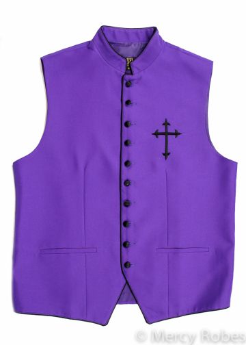 Mens Clergy Vest (Roman Purple/Black With Cross)