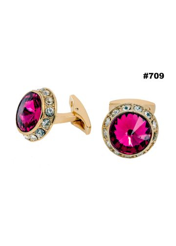 2 PC Cufflinks Style 709 (Gold/Fuchsia)