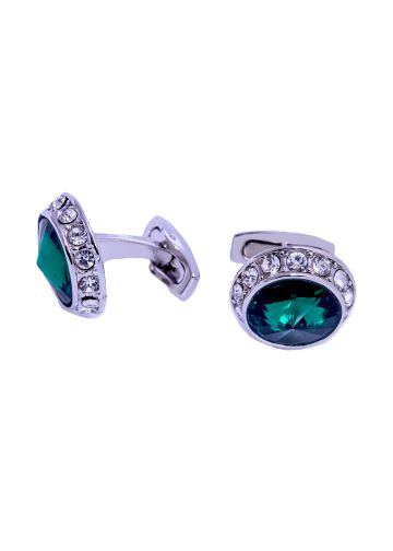 2 PC Cufflinks Style 712 (Silver/Emerald Green)