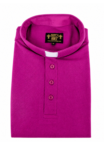 Mens Clergy Polo Short Sleeves Tab Collar Shirt (Red Purple)