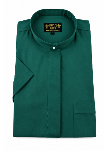 Womens Short Sleeves Roman Collar (Dark Green)