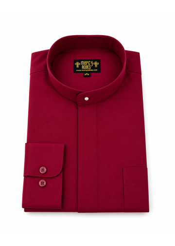 Mens Long Sleeve Standard Cuff Roman Pontiff Full Collar Clergy Shirt (Burgundy)