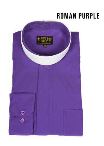 Mens Long Sleeve Full Collar Clerical Shirt With Soft Collar (Roman Purple)