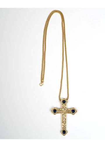 Pectoral Cross With Chain Style Sbats013 G-B (Royal Blue Stones)