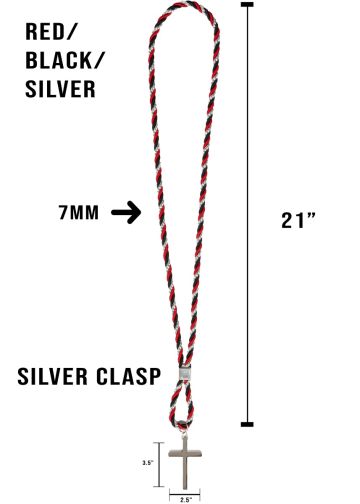 Three Tone Red/Black/Metallic Silver Cord With 2 X 3 Inches Stainless Steel Silver Plated  Cross 080