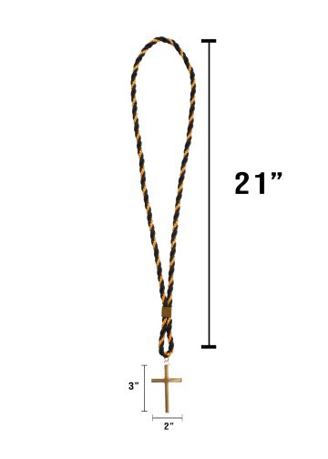 Premium Two Tone Black/Gold Clergy Cord With Gold Color Plated Cross 3"x2" Style 98706