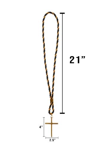 Premium Two Tone Black/Gold Clergy Cord With Gold Color Plated Cross 4"x2.5" Style 98706