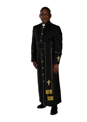 Clergy Robe Style Bae114 (Black/Gold) With Band Cincture