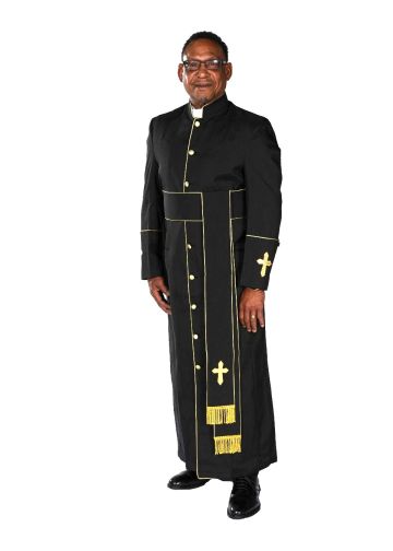 Clergy Robe Style Bae114 (Black/Gold) With Band Cincture