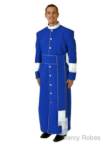 Clergy Robe Style Exh167 (Royal Blue/White LT) With Band Cincture