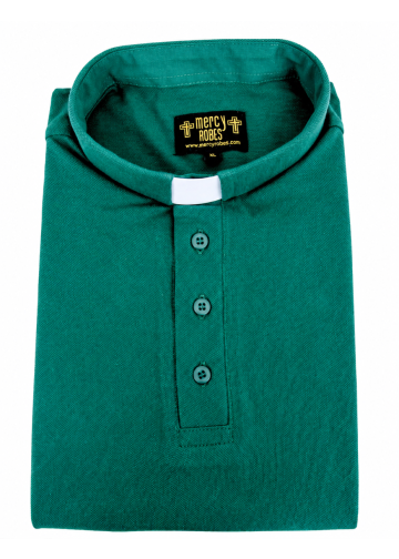 Mens Clergy Polo Short Sleeves Tab Collar Shirt (Green)