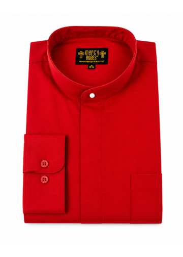 Mens Long Sleeve Standard Cuff Roman Pontiff Full Collar Clergy Shirt (Red)