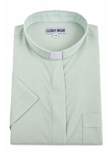 Womens Short Sleeves Tab Collar Clergy Shirt (Sage Green)
