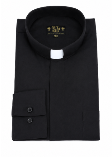 Mens Long Sleeve Standard Cuff Tab Collar Clergy Shirt (Black)