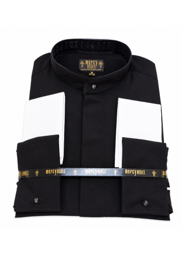 Mens Long Sleeve Roman Pontiff Full Collar Shirt (Black)