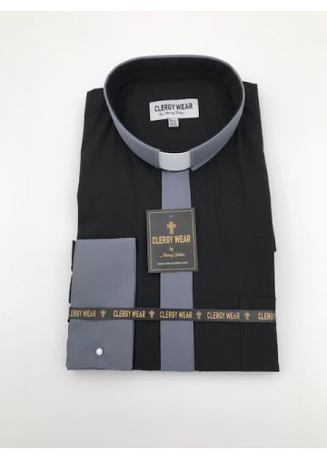 Two Tone Long Sleeve French Cuff Tab (Black/Grey Placket)