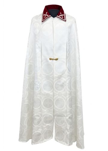 Mens Long Clergy Cloak ( White Lt-Red Suede Collar)