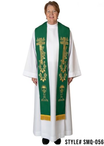Long Clergy Stole Style Smq-056 (Green/Gold)