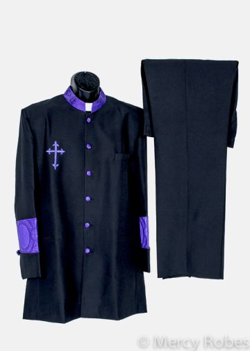 Mens Preaching Jacket & Pants Style CJ050 (Black/Purple LT)