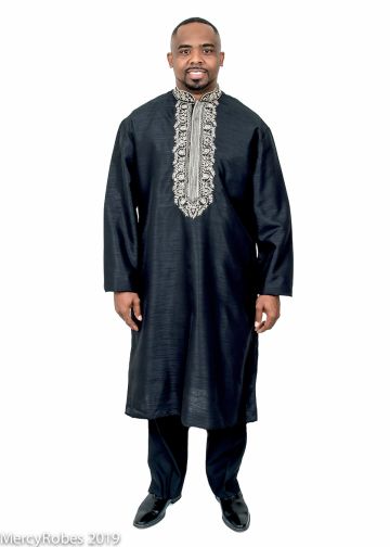 Mens Clergy Kurta Style 7455 (Black/Gold)