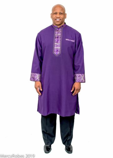 Mens Clergy Kurta Style K-7490 (Purple/Purple LT)