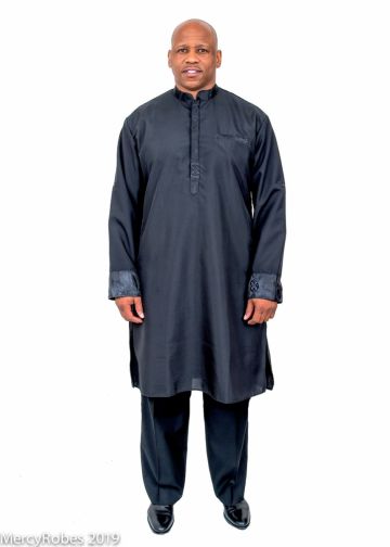 Mens Clergy Kurta Style K-7494 (Black/Black LT)