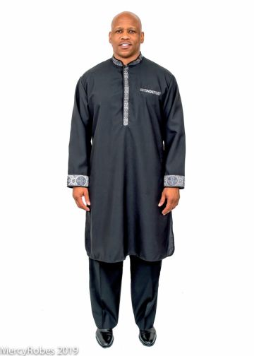 Mens Clergy Kurta Style K-7495 (Black/Grey LT)