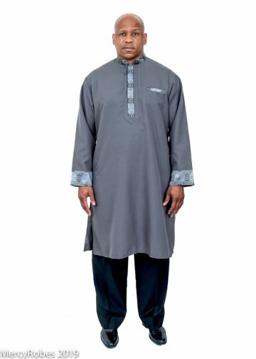 Mens Clergy Kurta Style K-7497 (Grey/Grey LT)