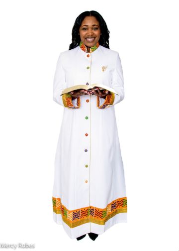Womens Robe LR121 (White/Kente Style 02)