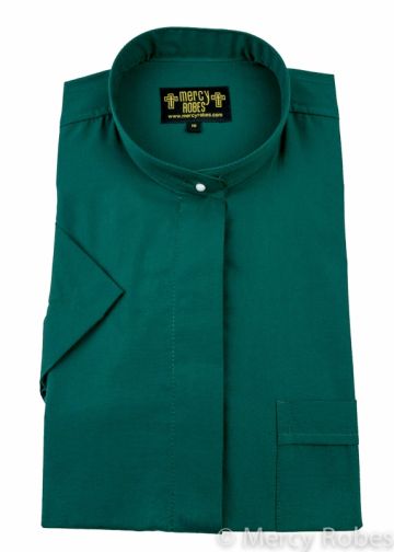 Womens Short Sleeves Full Collar (Dark Green)