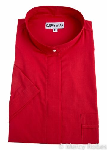 Womens Short Sleeves Full Collar Clergy Shirt (Red)