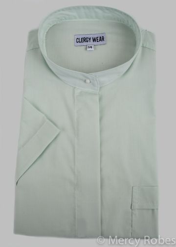 Womens Short Sleeves Full Collar Clergy Shirt (Sage Green)