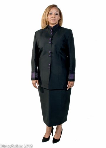 Womens Clergy Jacket With Skirt Style LC017 (Black/Black Purple LT)