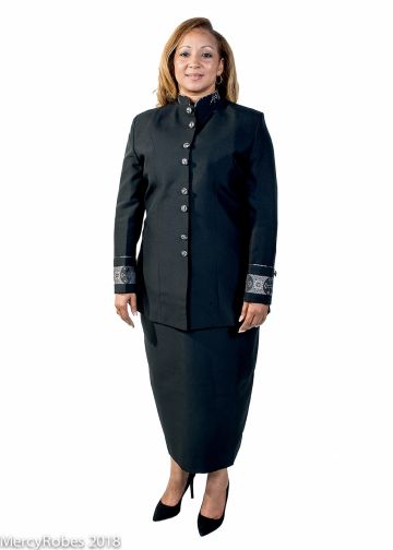 Womens Clergy Jacket With Skirt Style LC017 (Black/Black Silver LT)