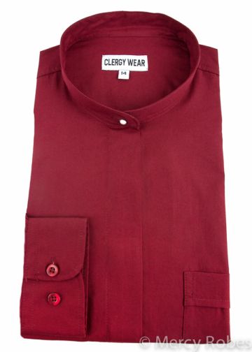 Womens Long Sleeves Full Collar Clergy Shirt (Burgundy)