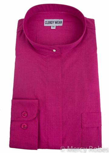Womens Long Sleeves Full Collar Clergy Shirt (Fuchsia)
