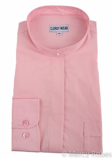 Womens Long Sleeves Full Collar Clergy Shirt (Light Pink)