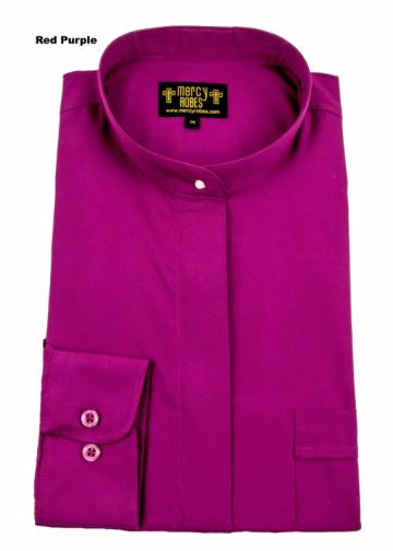 Womens Long Sleeves Full Collar Clergy Shirt (Red Purple)