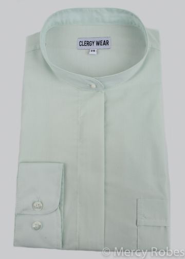 Womens Long Sleeves Full Collar Clergy Shirt (Sage Green)