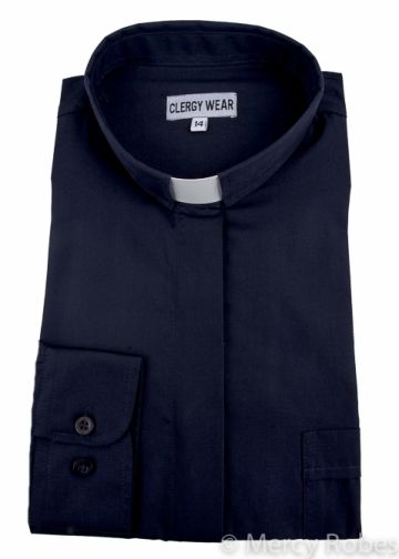 Womens Long Sleeve Tab Collar Clergy Shirt (Navy Blue)