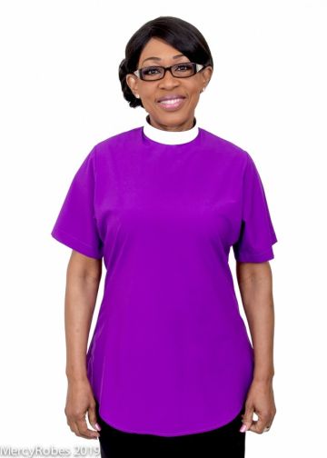 Womens Short Sleeves Clergy Blouse (Purple)